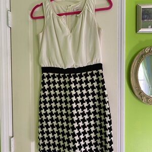 LOFT Black and White Houndstooth Midi Dress